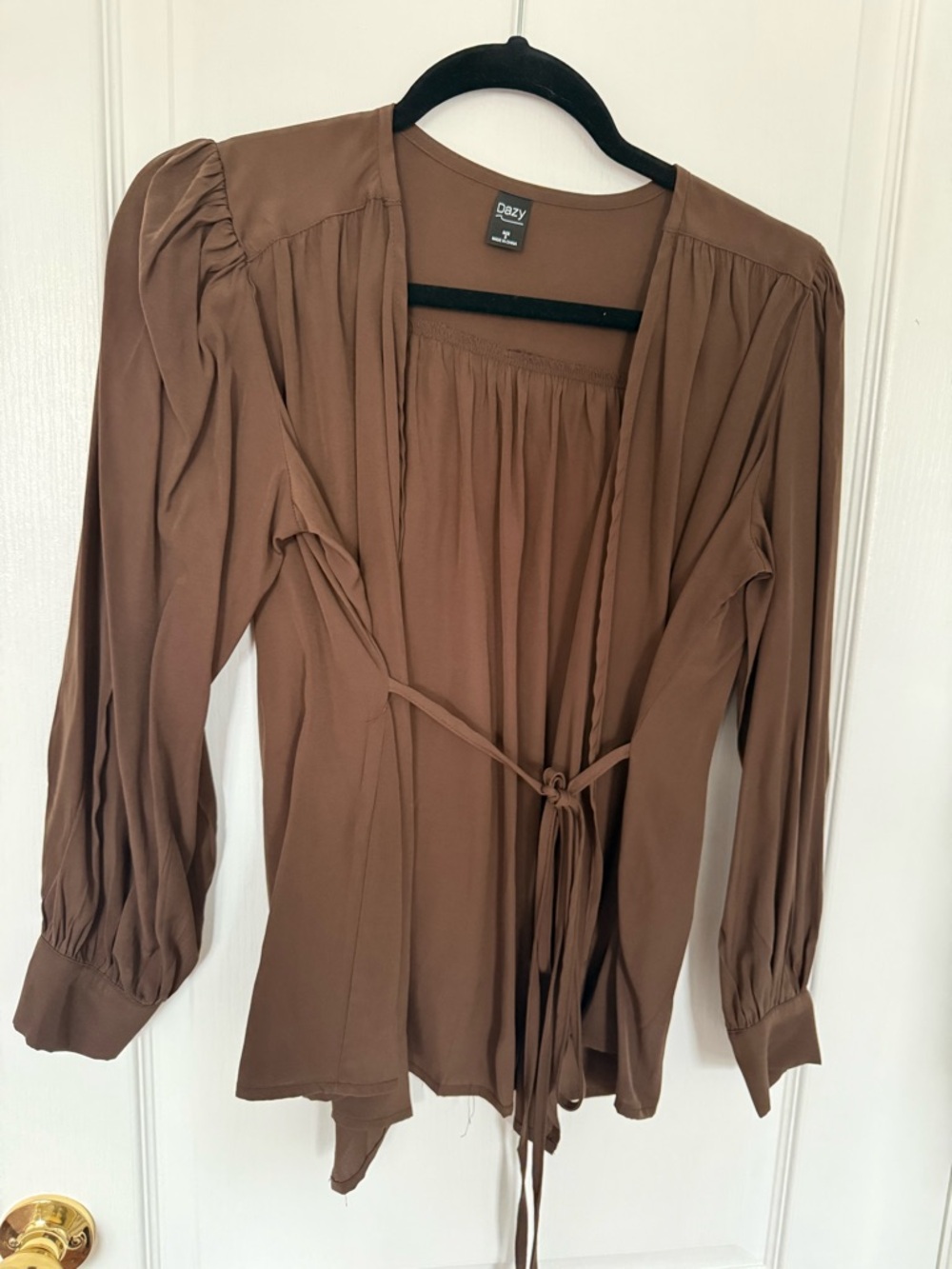 Obey Women's Brown Tie-Front Wrap Blouse